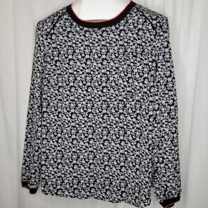 Jones New York Black White Mircro Floral Top, L